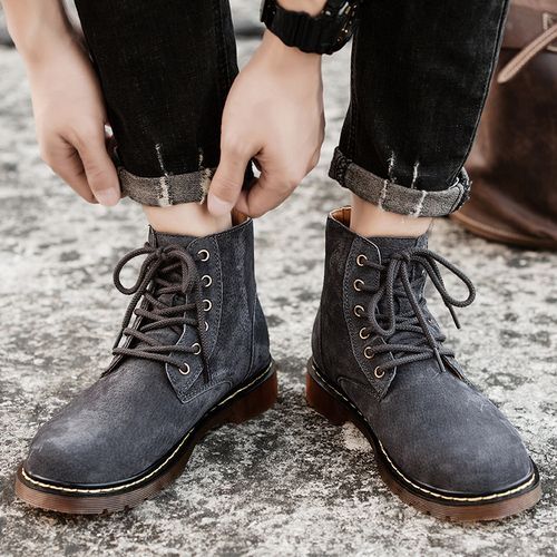 Popular Motocycle Boots Men's Shoes EUR Size 38-48 High-Top Men Martin Boots Cow Split Leather Oxford Boots For Male Fall British Luxury Military Combat Boots Outdoor Casual Shoes Ankle Boot Grey