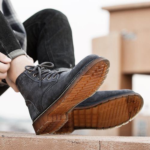 Popular Motocycle Boots Men's Shoes EUR Size 38-48 High-Top Men Martin Boots Cow Split Leather Oxford Boots For Male Fall British Luxury Military Combat Boots Outdoor Casual Shoes Ankle Boot Grey