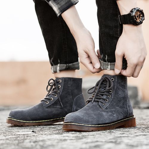 Popular Motocycle Boots Men's Shoes EUR Size 38-48 High-Top Men Martin Boots Cow Split Leather Oxford Boots For Male Fall British Luxury Military Combat Boots Outdoor Casual Shoes Ankle Boot Grey