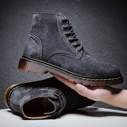 Popular Motocycle Boots Men's Shoes EUR Size 38-48 High-Top Men Martin Boots Cow Split Leather Oxford Boots For Male Fall British Luxury Military Combat Boots Outdoor Casual Shoes Ankle Boot Grey