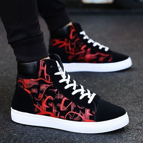 Men's Fashion Sneakers High-top Boots -Black/Red