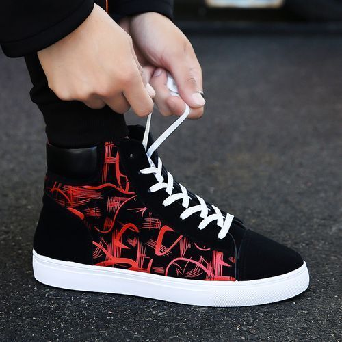 Men's Fashion Sneakers High-top Boots -Black/Red