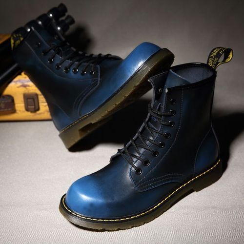 Flangesio Luxury Men's Fashion Boots EUR Size 36-47 Top Quality Italian Handmade Cow Split Leather Motorcycle Boots Unisex High Top Martin Boots Handsome Male Shoes Couples Oxfords Outsole Ankle Boots Blue