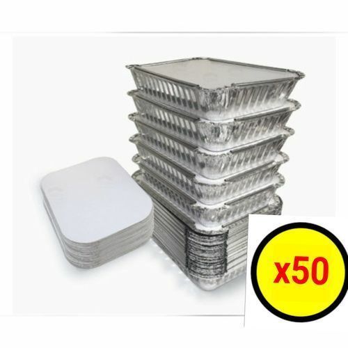 Aluminium Take Away Plate, Aluminium Takeaway Container With Lid, Pan - 50 Pieces