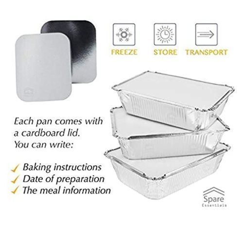 Aluminium Take Away Plate, Aluminium Takeaway Container With Lid, Pan - 50 Pieces