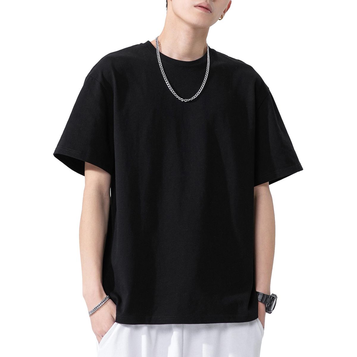 Men Short Sleeved T-shirt O Neck Solid Cotton Tees Casual T-shirts