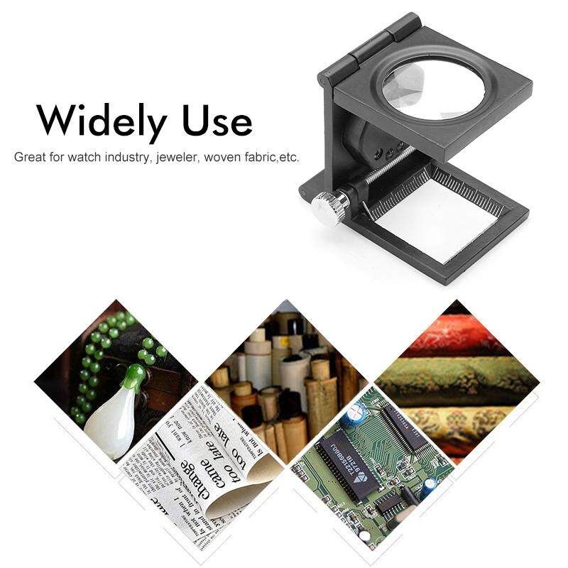 10X Foldable Pocket Scale Magnifier Loupe With LED Illumination Light For Watch Industry Jeweler Woven Fabric Black (black)