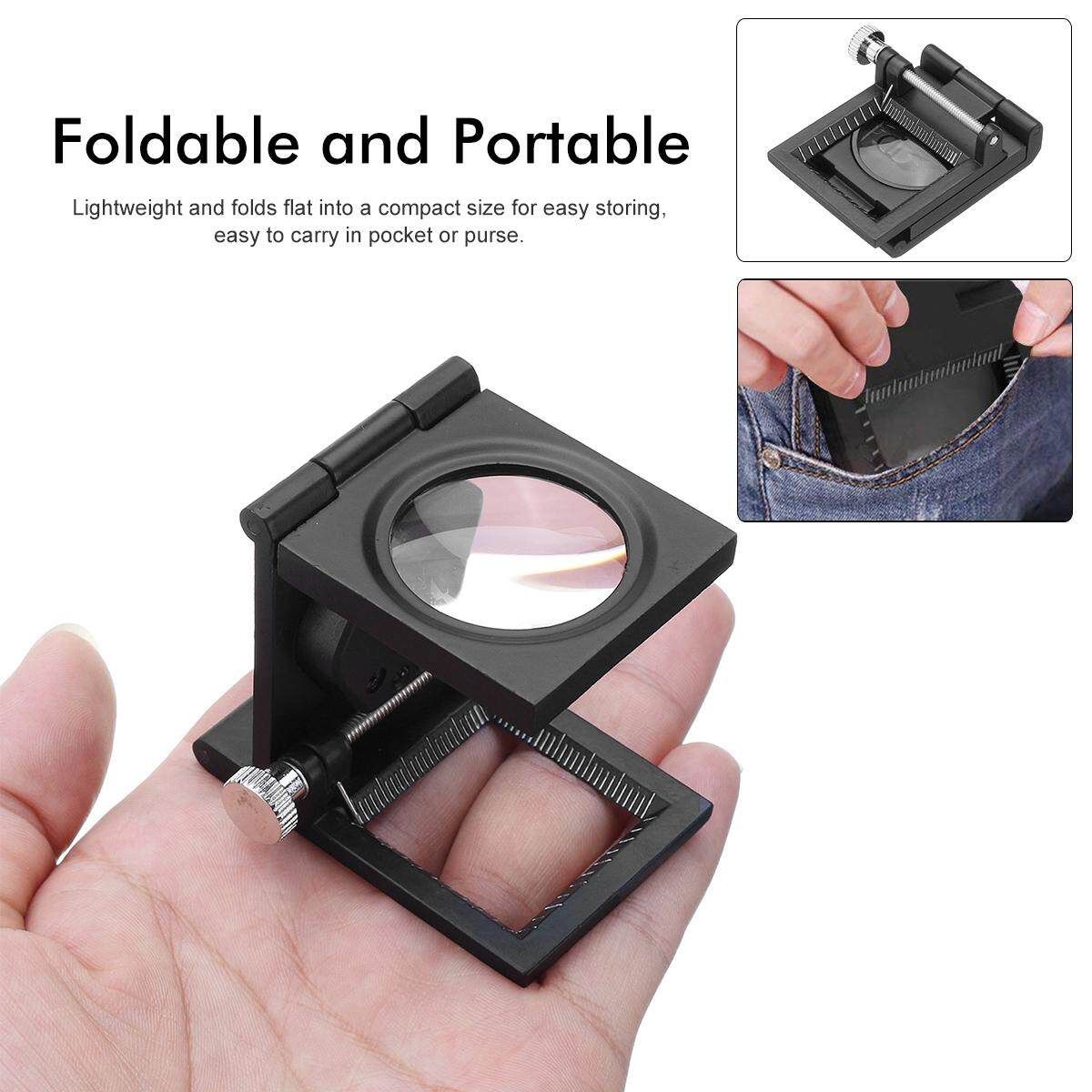 10X Foldable Pocket Scale Magnifier Loupe With LED Illumination Light For Watch Industry Jeweler Woven Fabric Black (black)