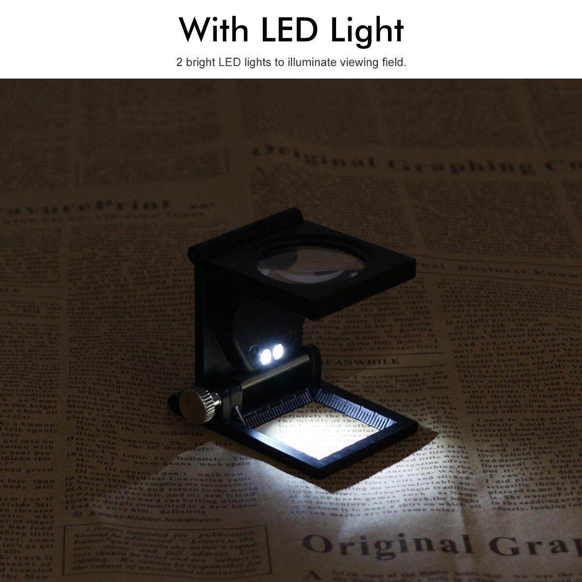 10X Foldable Pocket Scale Magnifier Loupe With LED Illumination Light For Watch Industry Jeweler Woven Fabric Black (black)