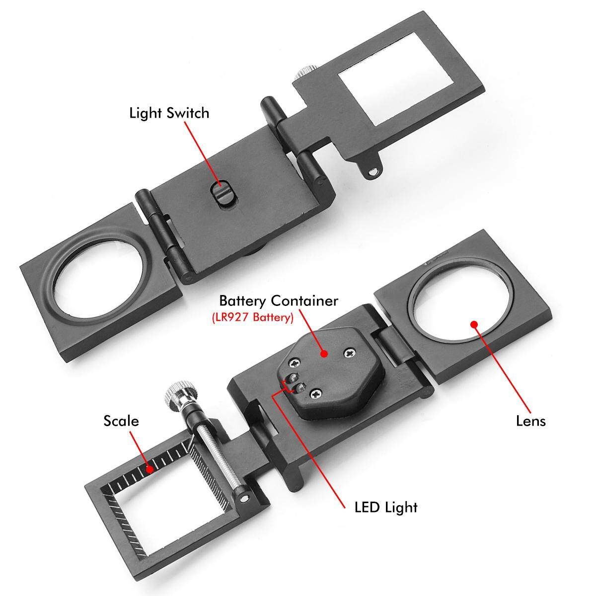 10X Foldable Pocket Scale Magnifier Loupe With LED Illumination Light For Watch Industry Jeweler Woven Fabric Black (black)
