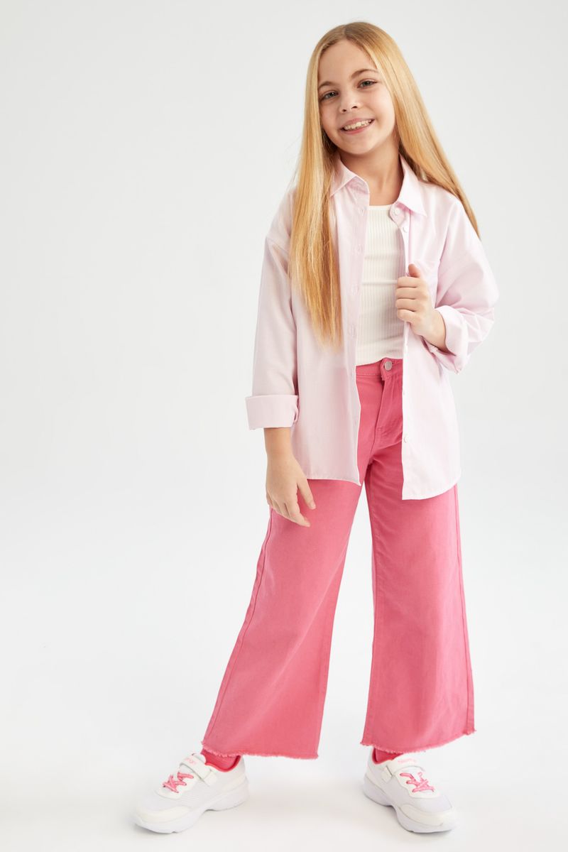 Girl - Relax Fit Woven Long Sleeve Shirt - Pink