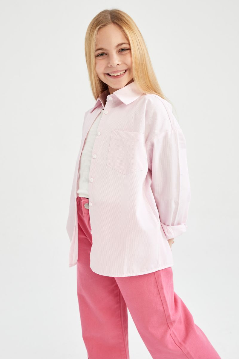 Girl - Relax Fit Woven Long Sleeve Shirt - Pink