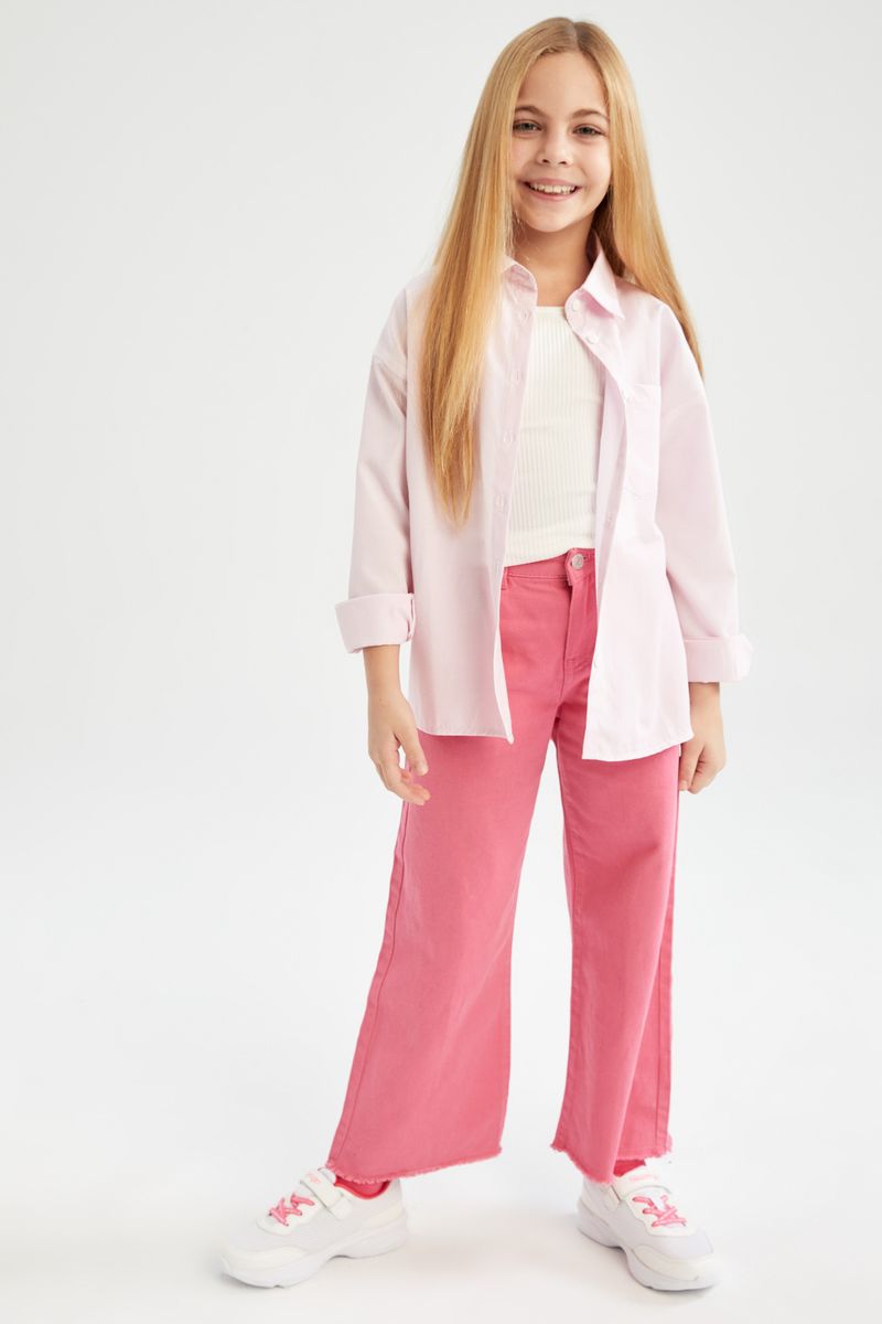 Girl - Relax Fit Woven Long Sleeve Shirt - Pink