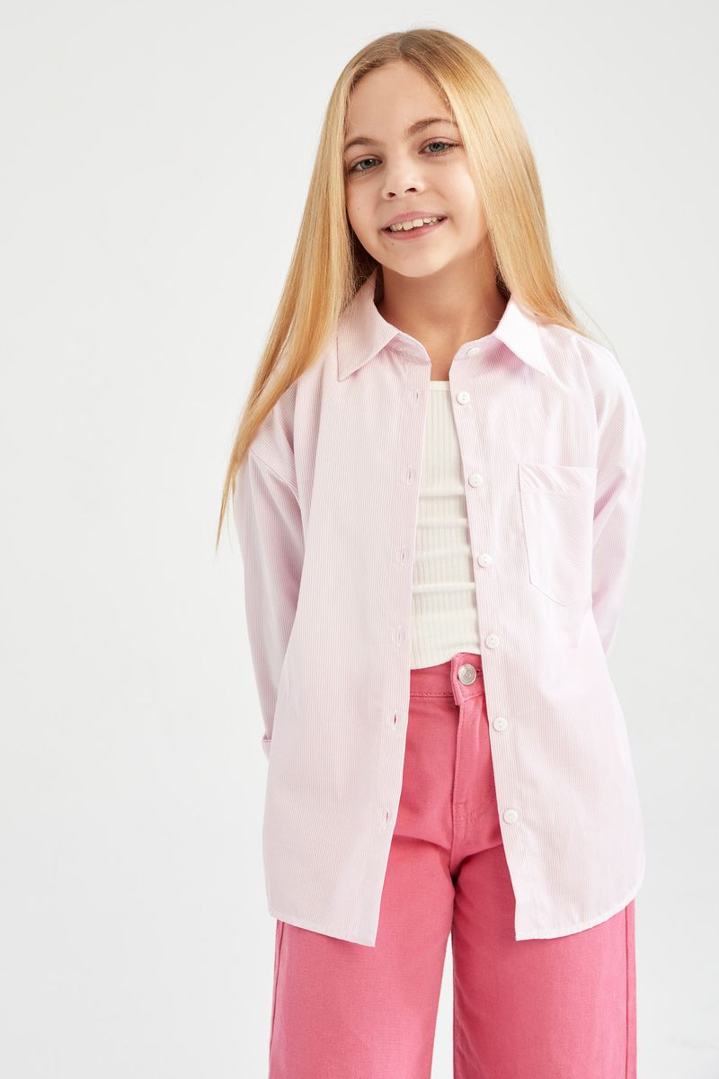 Girl - Relax Fit Woven Long Sleeve Shirt - Pink