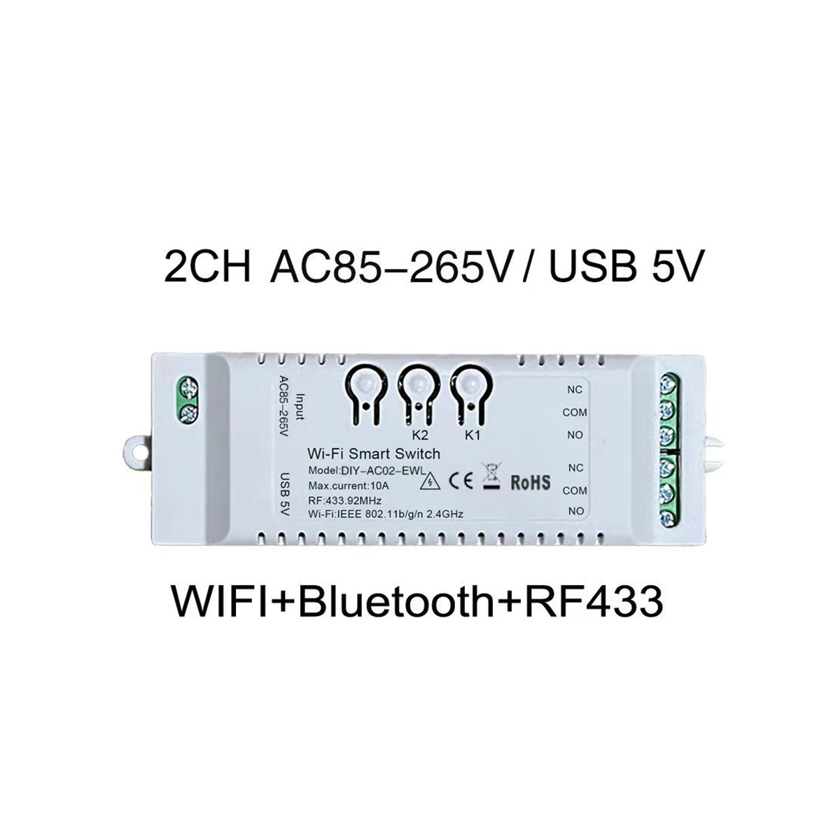 2CH WiFi Smart Switch DIY Timer+Remote 85-265V