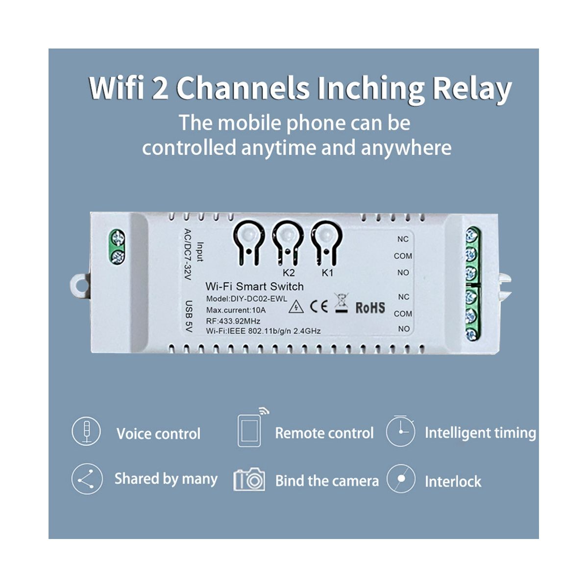 2CH WiFi Smart Switch DIY Timer+Remote 85-265V