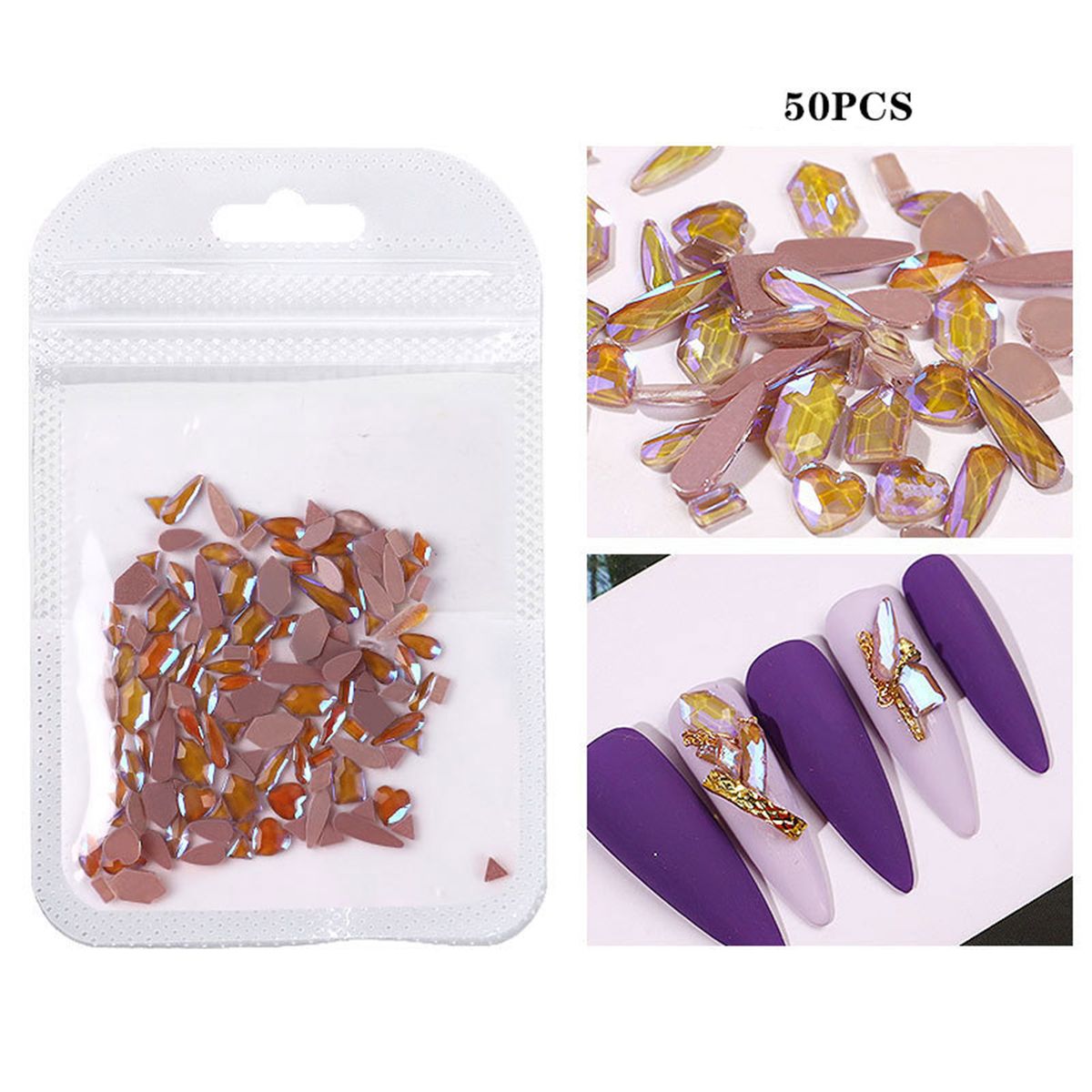 50Pcs Nail Rhinestones Crystals Flatback Glass Stones 3D