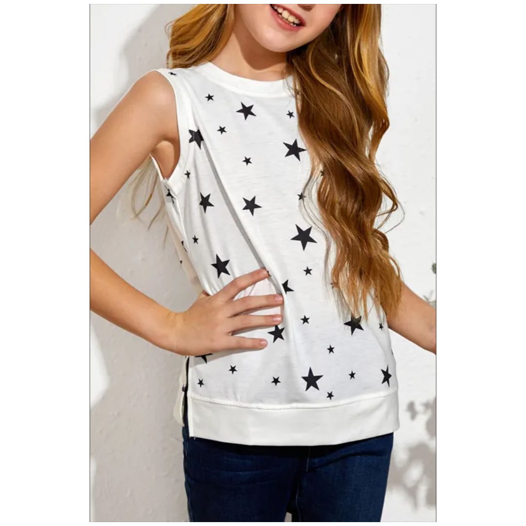 R White Star Print Little Girl Tank