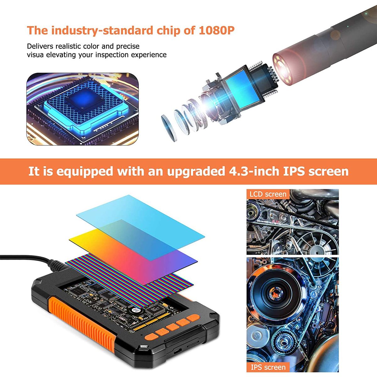 P40 8mm Single Dual Lens Industrial Endoscope 1080P 4.3 " IPS LCD Digital Inspection Camera With 8 LED For Car Sewer Checking(#4.3 3.9mm Single)