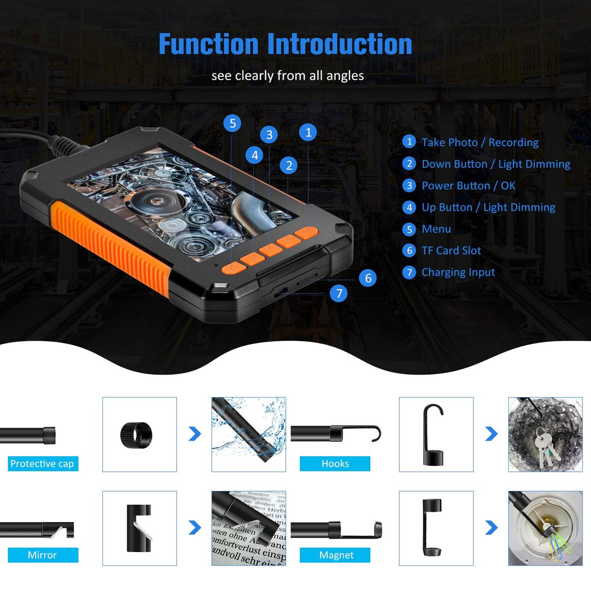P40 8mm Single Dual Lens Industrial Endoscope 1080P 4.3 " IPS LCD Digital Inspection Camera With 8 LED For Car Sewer Checking(#4.3 3.9mm Single)