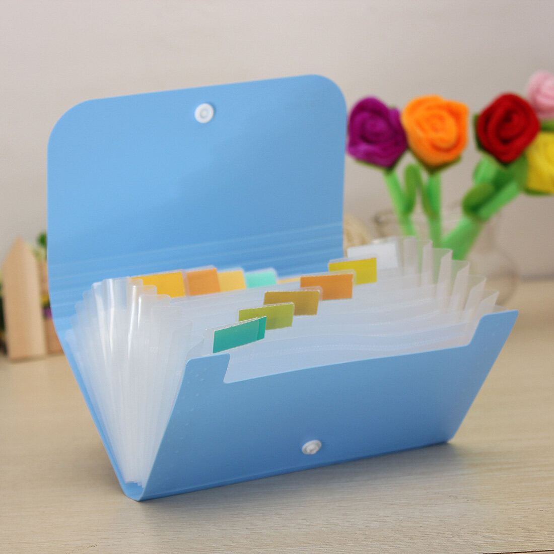 2pcs File Document Bag Pouch Bills Receipts Folder Card Holder Organizer Fastener Blue
