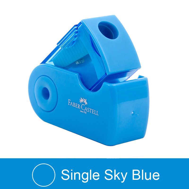 Faber Castell Mini Sleeve Pencil Sharpener Double Hole With Container Blacklead & Color Pencils Students Stationery Single Sky Blue