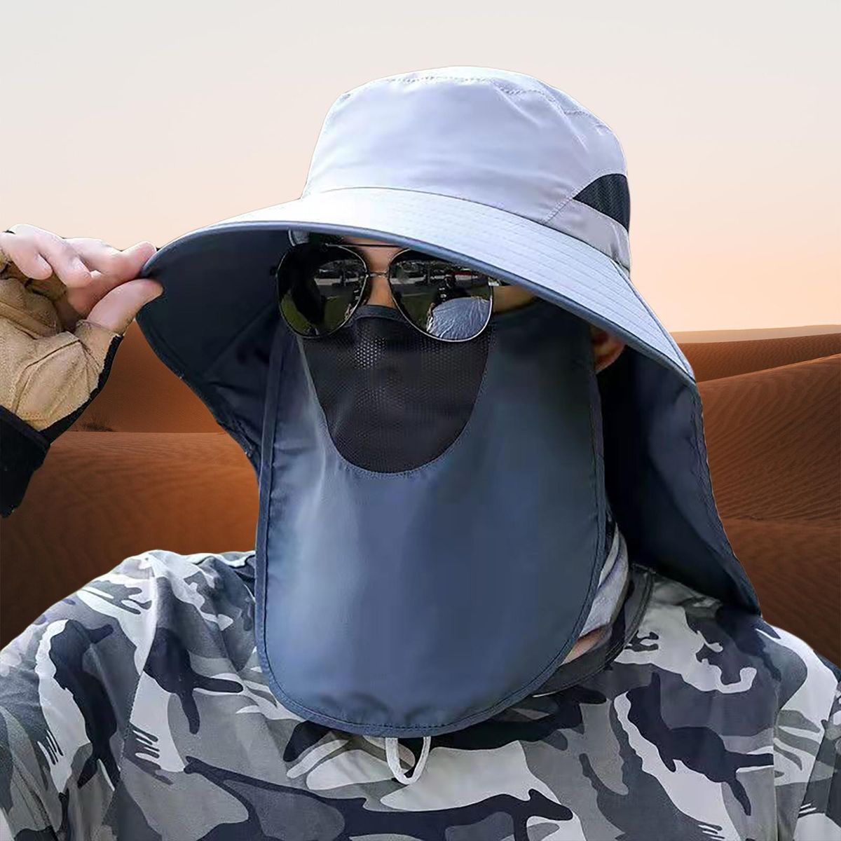 Sun Hat UV Protection Adjustable Strap Fishing Sun Hat Light Grey