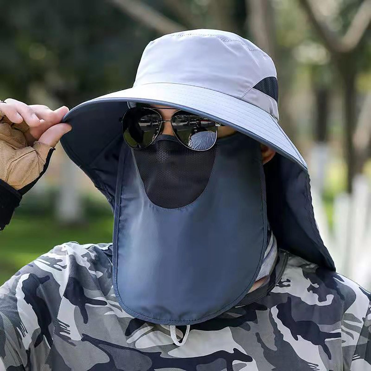 Sun Hat UV Protection Adjustable Strap Fishing Sun Hat Light Grey