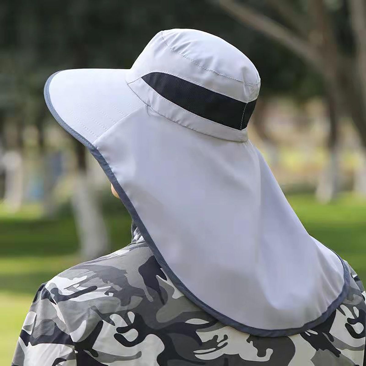 Sun Hat UV Protection Adjustable Strap Fishing Sun Hat Light Grey