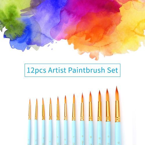 12pcs Professional Artist Paintbrush Set Round Pointed Tip