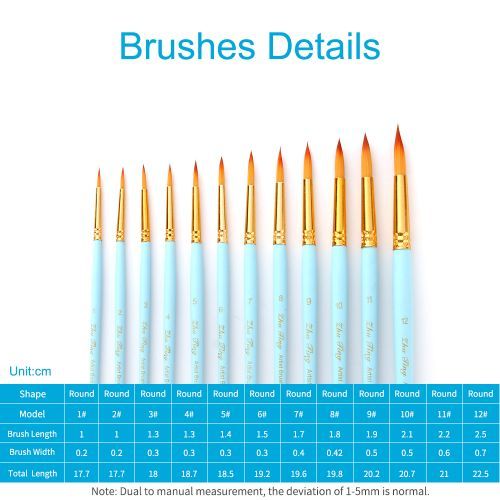 12pcs Professional Artist Paintbrush Set Round Pointed Tip