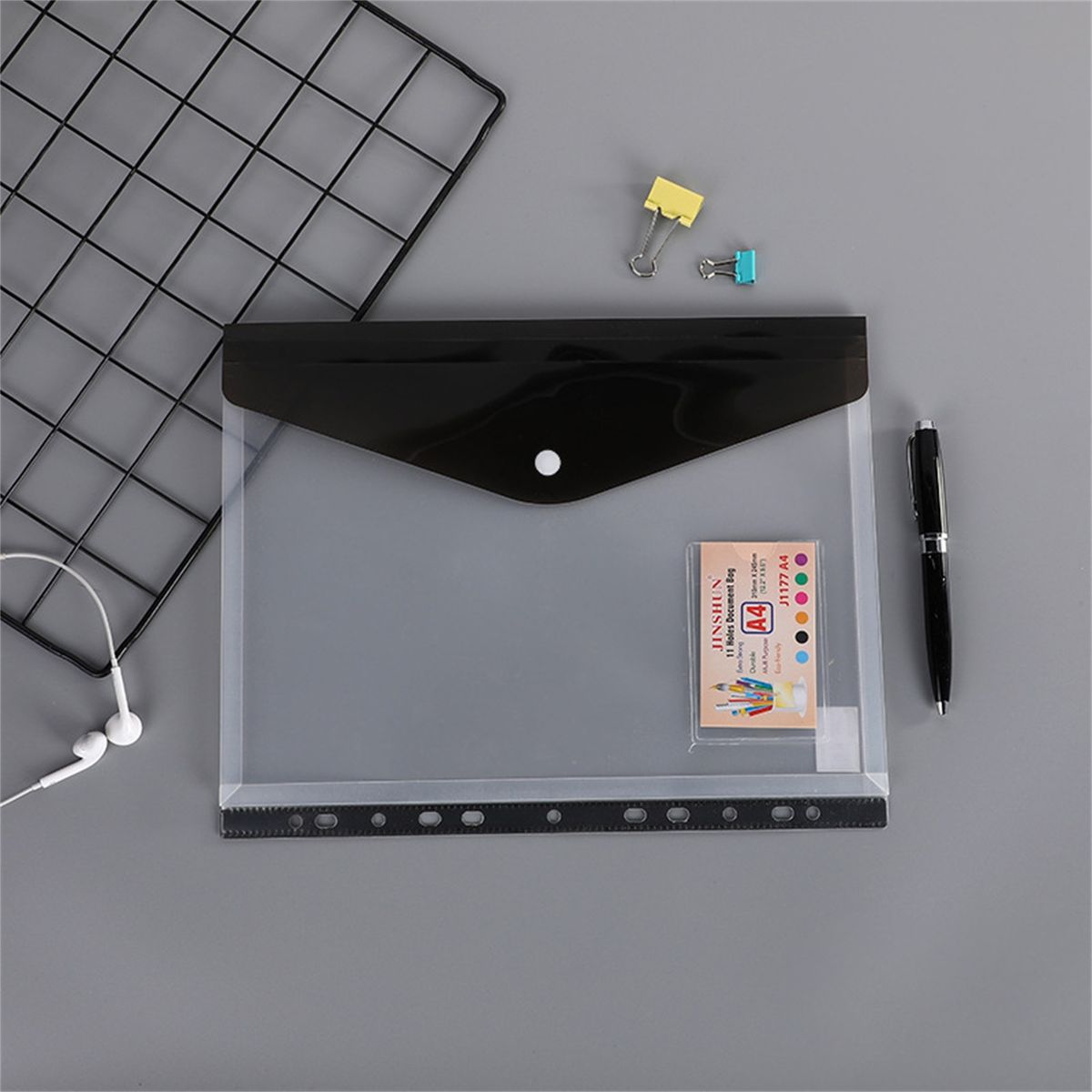 6Pcs Binder Pocket Water-resistant A4 File Bag Black