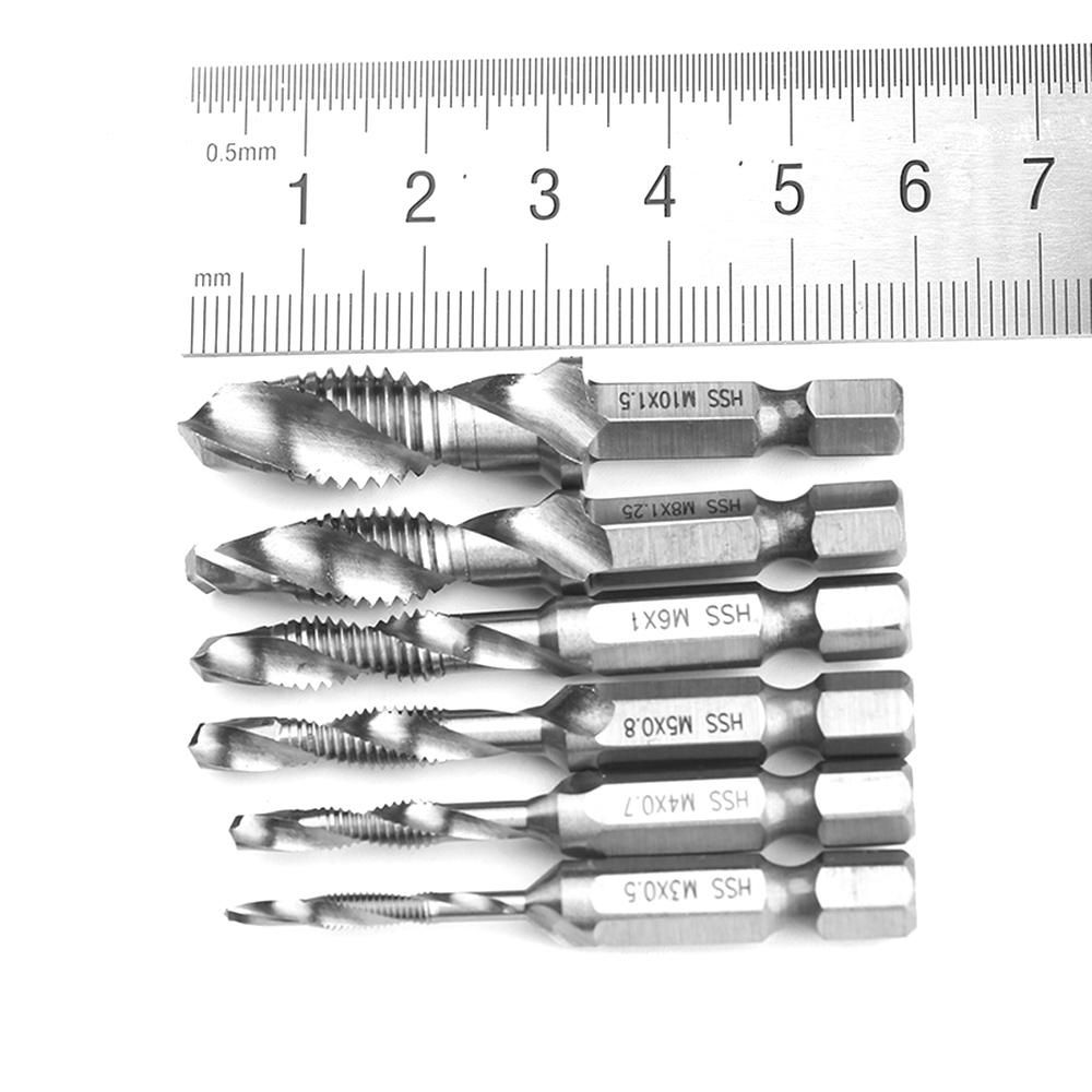 Hex Shank Metric Thread M-3/M-4/M5/M6/M-8/M-10 Titanium-Coated HSS Drill and Tap Bits HSS4241 Hardness is Suitable for Wood/Plastic/Copper Aluminum Alloy and Other Materials with Low Hardness