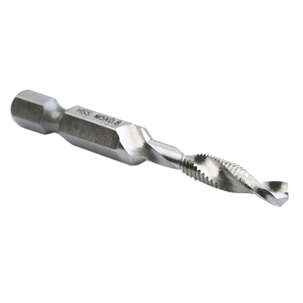 Hex Shank Metric Thread M-3/M-4/M5/M6/M-8/M-10 Titanium-Coated HSS Drill and Tap Bits HSS4241 Hardness is Suitable for Wood/Plastic/Copper Aluminum Alloy and Other Materials with Low Hardness