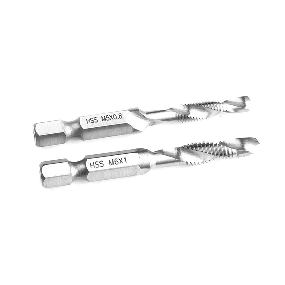 Hex Shank Metric Thread M-3/M-4/M5/M6/M-8/M-10 Titanium-Coated HSS Drill and Tap Bits HSS4241 Hardness is Suitable for Wood/Plastic/Copper Aluminum Alloy and Other Materials with Low Hardness