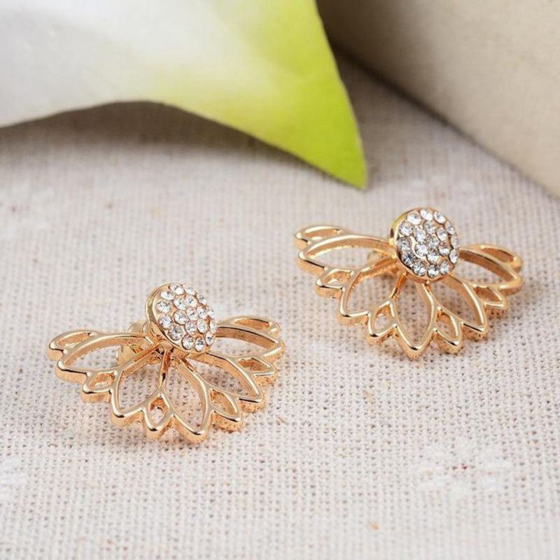 Women Fashion Shiny Rhinestone Hollow Out Ear Jacket-Silver