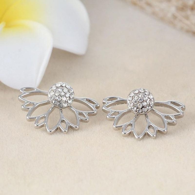 Women Fashion Shiny Rhinestone Hollow Out Ear Jacket-Silver