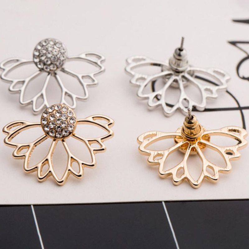 Women Fashion Shiny Rhinestone Hollow Out Ear Jacket-Silver