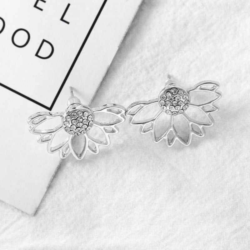 Women Fashion Shiny Rhinestone Hollow Out Ear Jacket-Silver