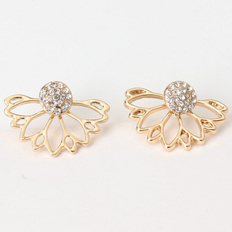 Women Fashion Shiny Rhinestone Hollow Out Ear Jacket-Silver