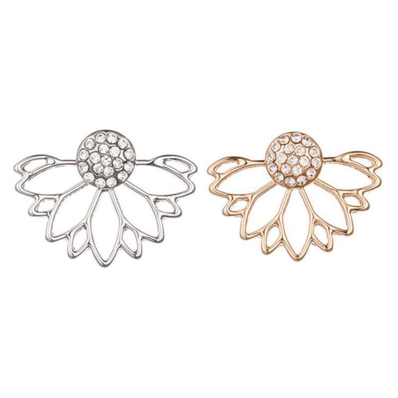Women Fashion Shiny Rhinestone Hollow Out Ear Jacket-Silver