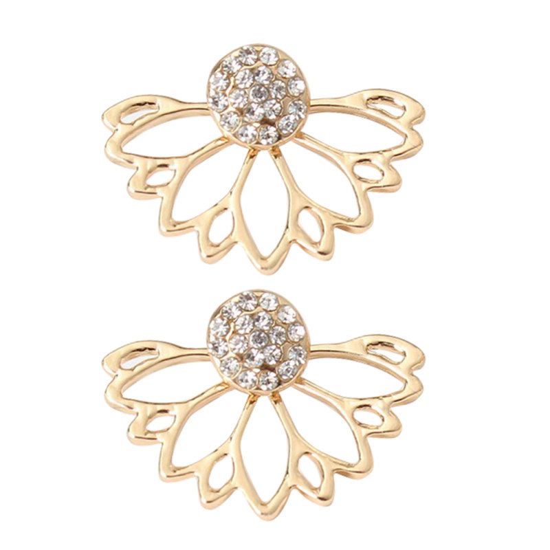 Women Fashion Shiny Rhinestone Hollow Out Ear Jacket-Silver