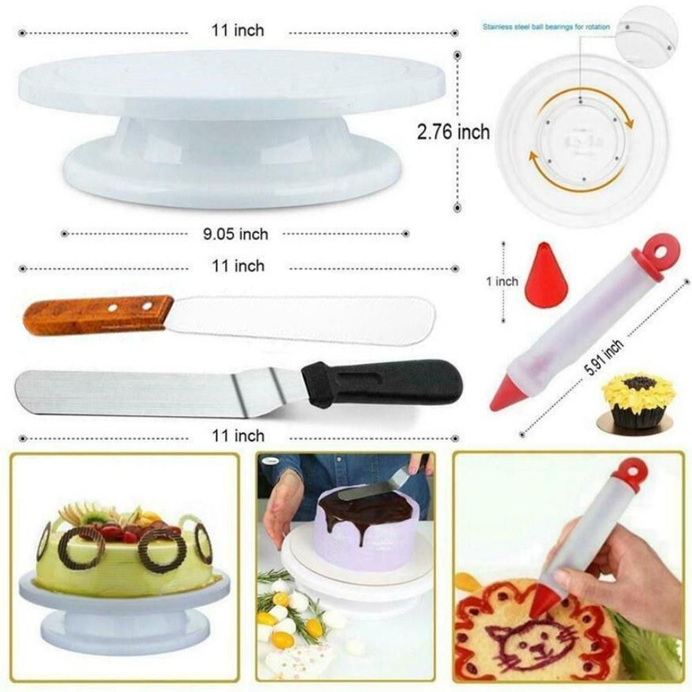 73Pcs Cake Decorating Tool Kit Baking Fondant Supplies Turntable Piping Bag Tip Spatula DIY Cake Cupcake Decorating Icing Tool Set