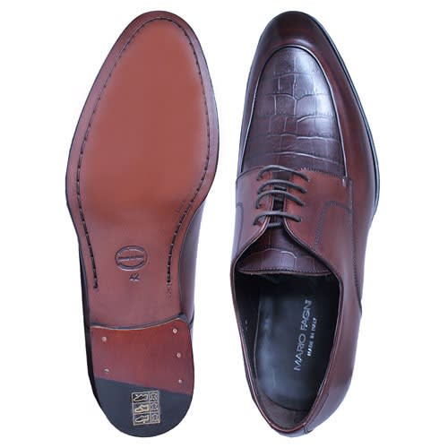 Plain & Patterned Calfskin Derbies - Brown