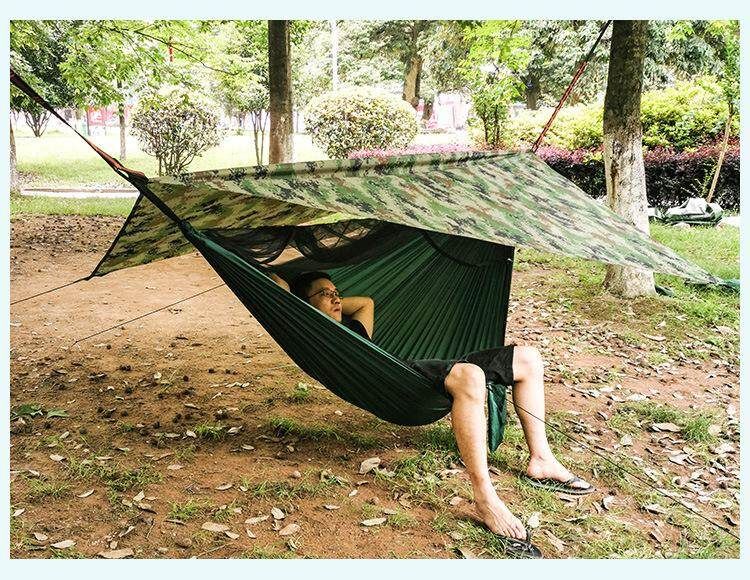 Portable Hammock Canopy Sun Rain Fly Tarp And Camping Hammock With Mosquito Net Army Green