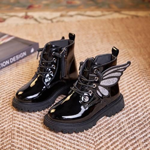 Girls Boots Fashion Children's Leather Short Boots-Black