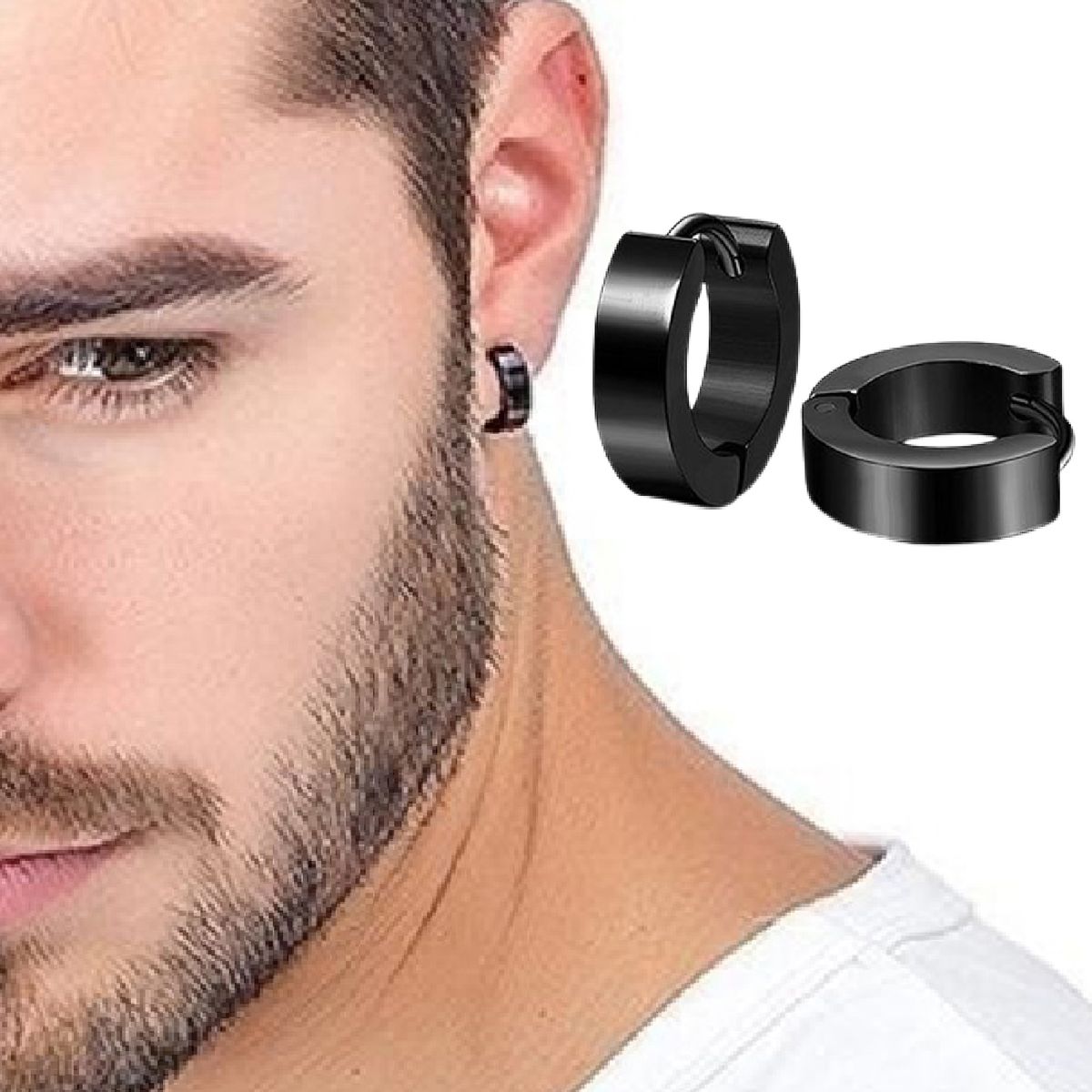 4 Pairs Earrings Set Safe Popular Stainless Steel-Black