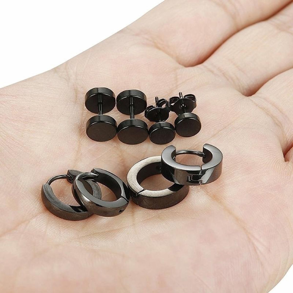 4 Pairs Earrings Set Safe Popular Stainless Steel-Black