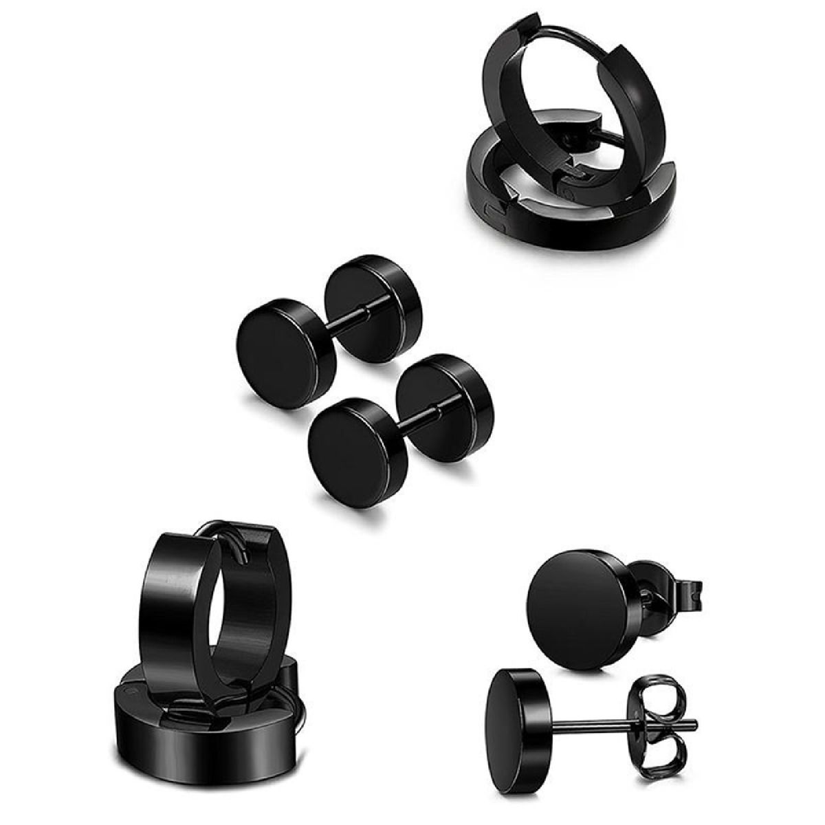4 Pairs Earrings Set Safe Popular Stainless Steel-Black