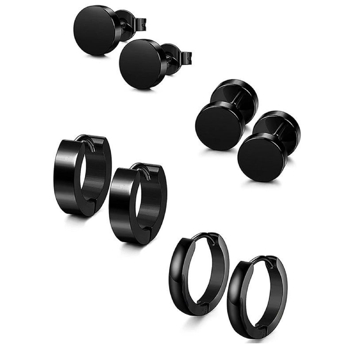 4 Pairs Earrings Set Safe Popular Stainless Steel-Black